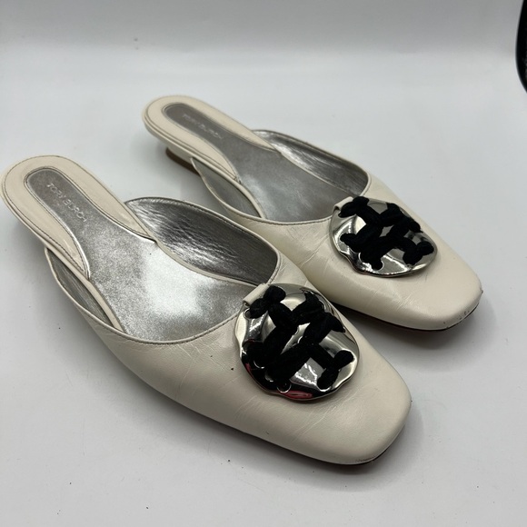 Tory Burch Sz 10 Patos Logo Kitten Heel Mules - Picture 2 of 13